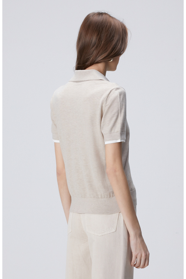 Bej Garnili Polo Yaka Triko - 5