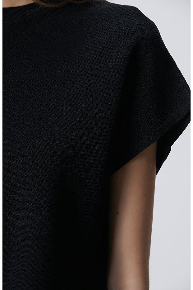 Siyah Bisiklet Yaka Kısa Kol Kazak - 6