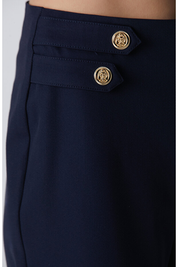 Lacivert Beli Aksesuarlı Şort - 5