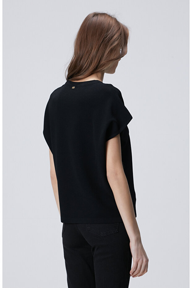 Siyah Bisiklet Yaka Kısa Kol Kazak - 5