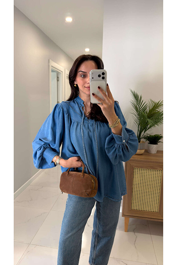 Wonela Mavi Oversıze Denim Gömlek - 5