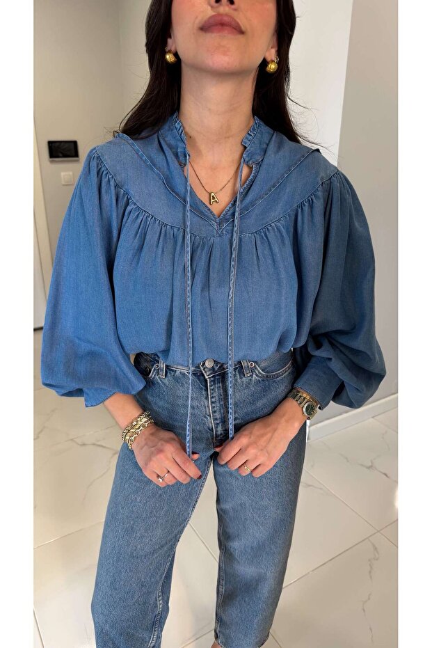 Wonela Mavi Oversıze Denim Gömlek - 3
