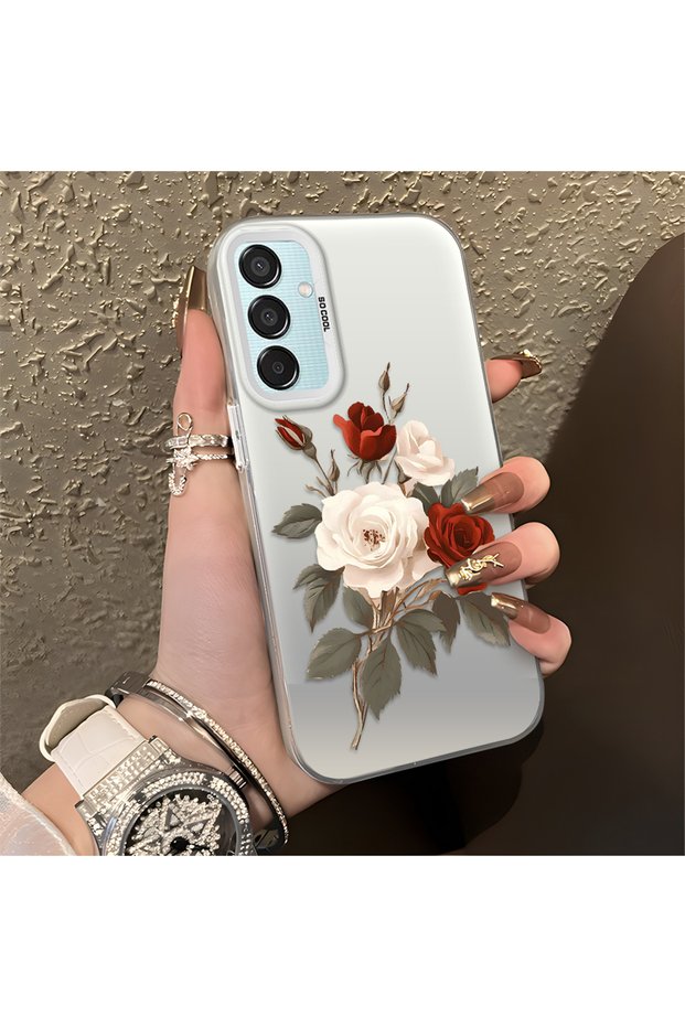 Samsung Galaxy M15 Compatible Luxury Rose Patterned High Quality Phone Case