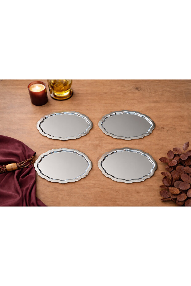 Ovaldi 4-Piece Silver Metal Serving Tray 25.5X19.5 cm | Modern and Decorative Presentation Tray
