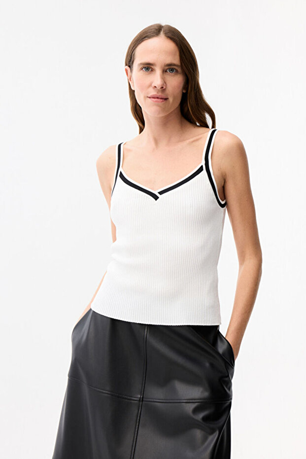 Kontrast İp Askılı Triko Bluz - 1