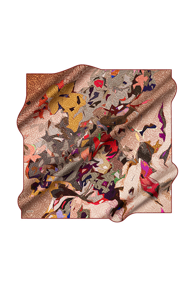 Bej 90X90 İpek Krep Saten Eşarp - 1