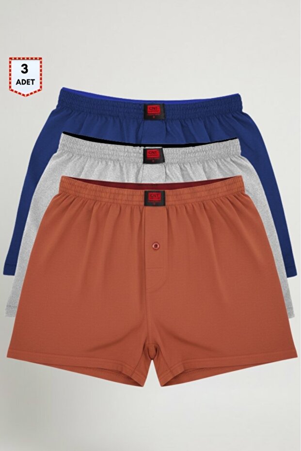 Men's 3-Piece Front Button Combed Cotton Solid Color Boxers - 1