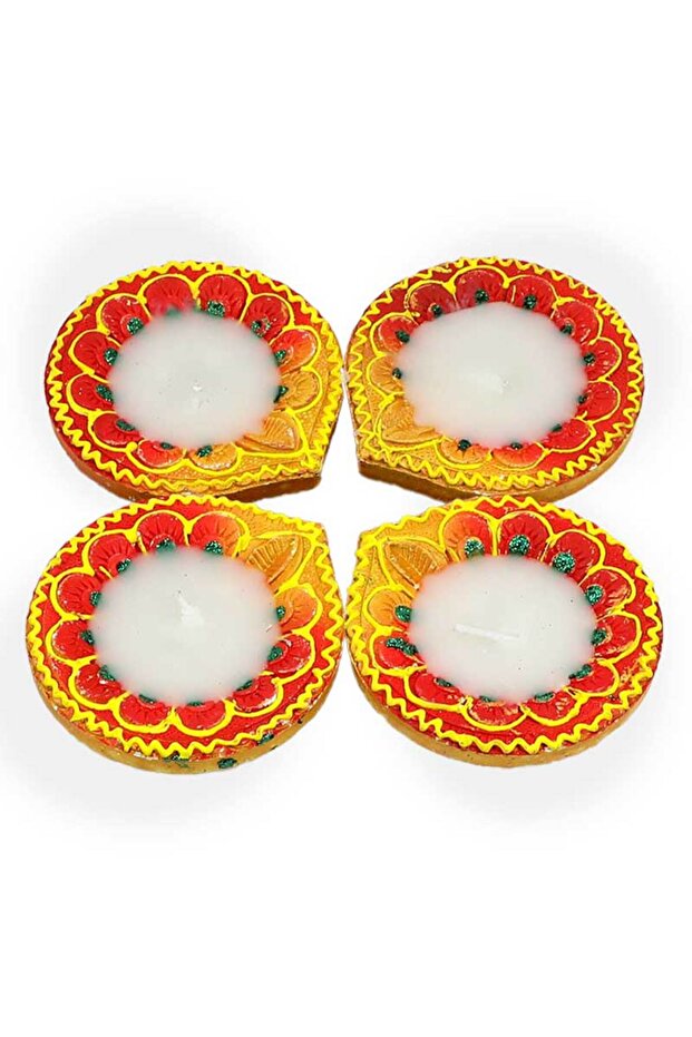 Deepak Fancy Wax Injected Clay Diya Holiday Candles (4 Pack)