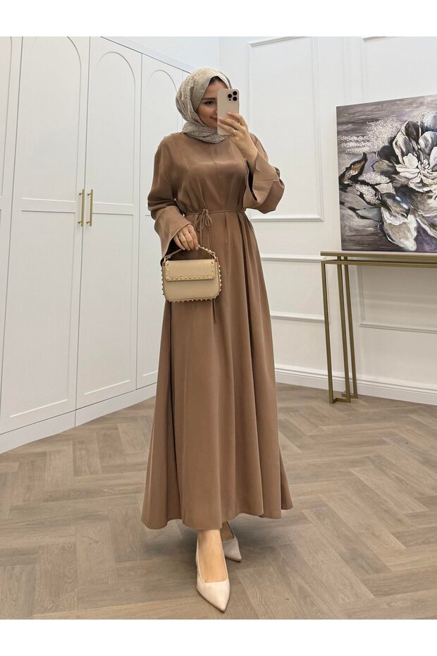 BASİC KUŞAKLI MODAL ELBİSE - 1