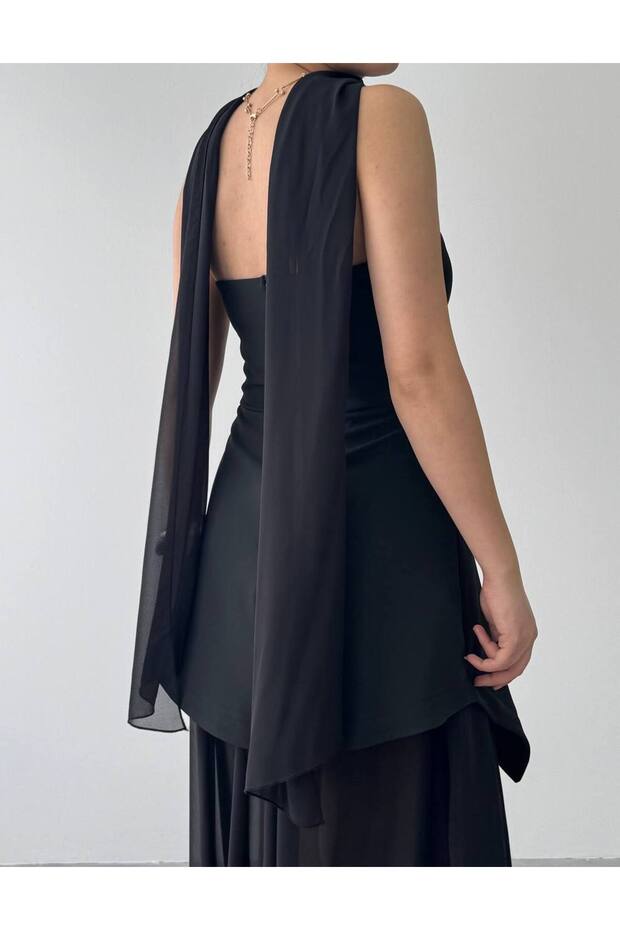 Luen Yırtmaç Detaylı Elbise - 3