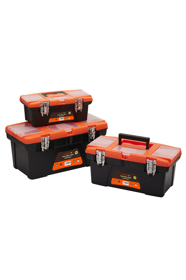 Tool Box Set with Iron Latches - 3 Piece, 13,16,19inches Plastic Stackable Storage