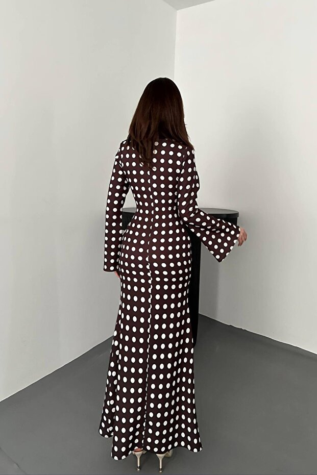 Puantiyeli Vücudu Saran Maxi Elbise - 3