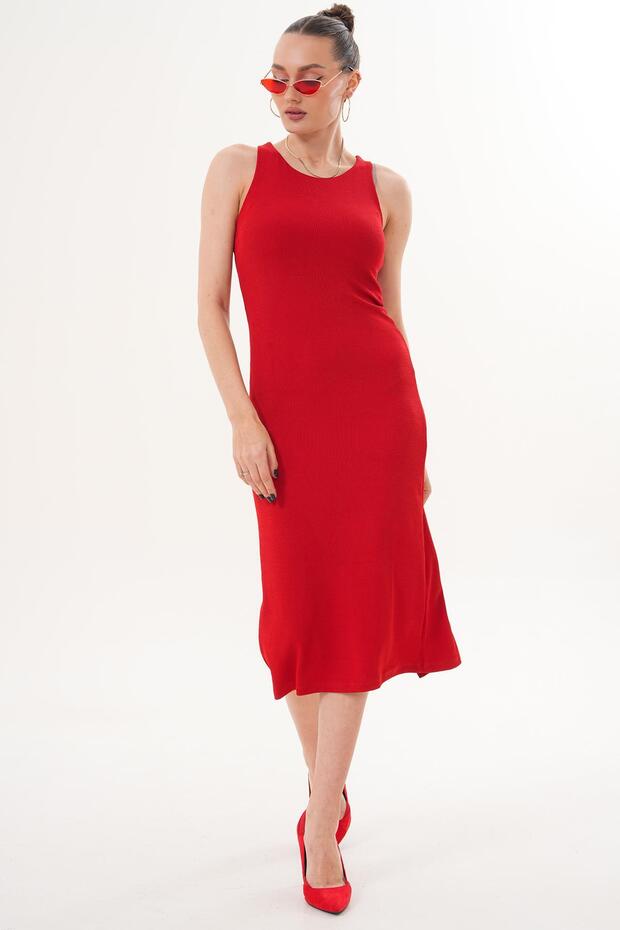 Women's Round-Neck Corded Fabric Ribbed Knit Corset Dress 260096