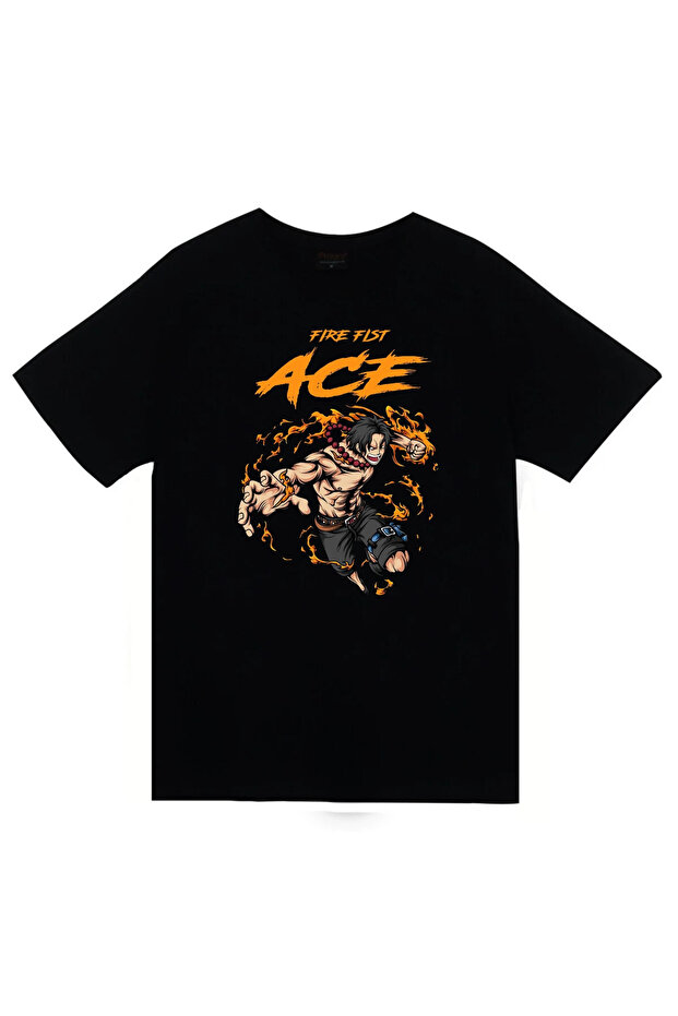 One Piece - Portgas D. Ace - Anime Printed Unisex 100% Cotton Black T-Shirt