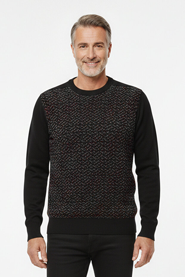 سترة منقوشة برقبة دائرية للرجال - 1