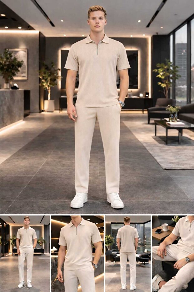 طقم بدلة رياضية عثمانية بسحاب نصف مفتوح - 1