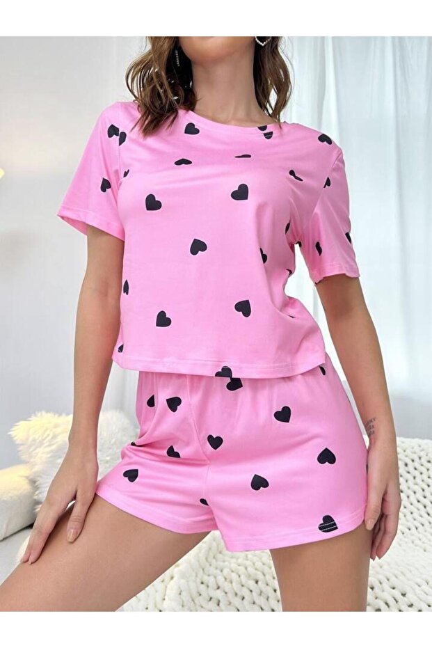 Ryle Black Hearted Love Short Sleeve Shorts Set