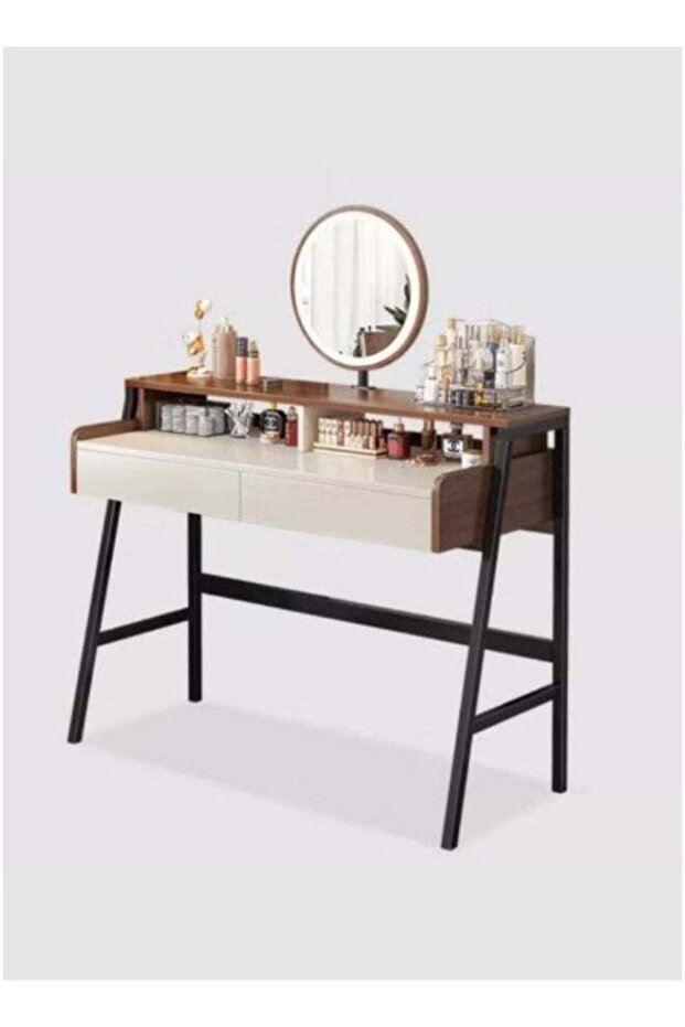 طاولة تزيين عصرية مزودة بمرآة بإضاءة LED - 1