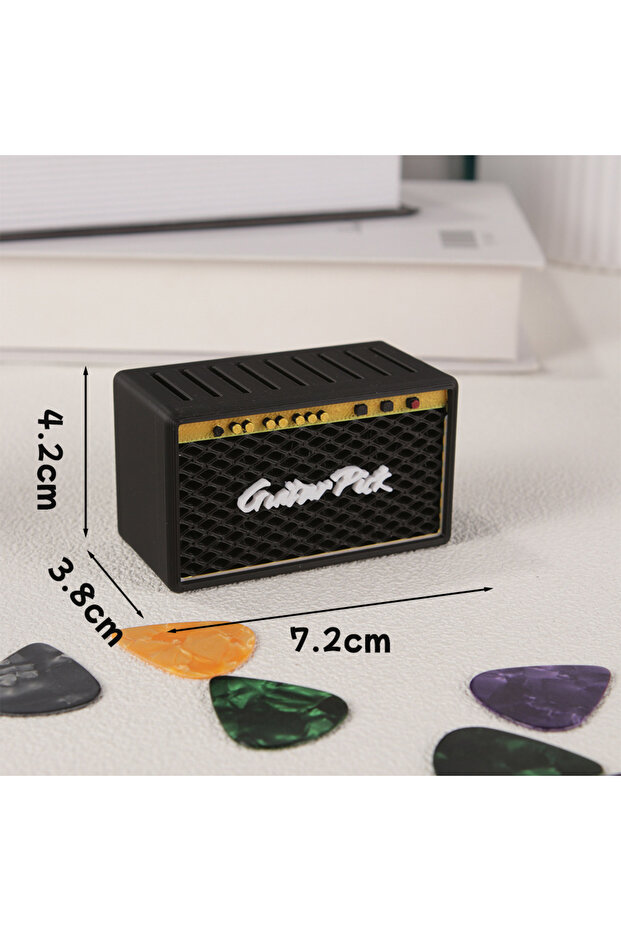 0.96mm B 2025 New 1pc Guitar Pick Storage Box + 5pcs Picks, Random Color Retro Speaker Design Multi