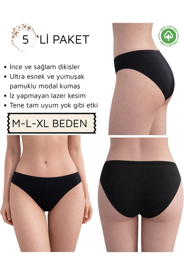 5-Pack Women's Slip Panties Laser Cut No Seam Flexible Cotton Modal M/L/Xl