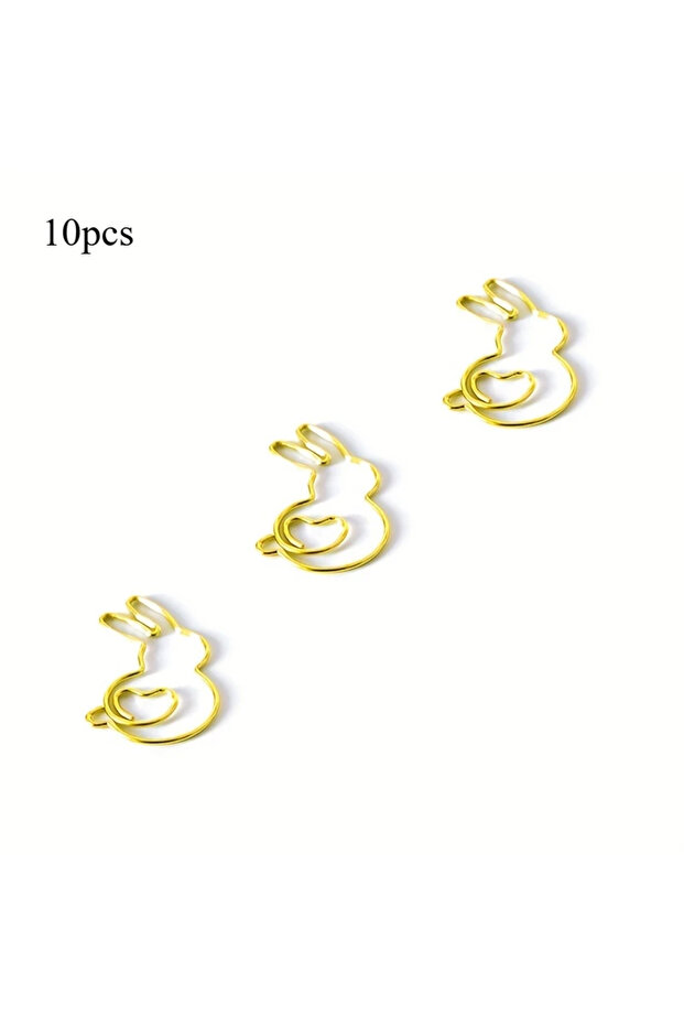 Golden 10pcs Adorable Rabbit Heart-Shaped Paper Clip Bookmarks - Perfect for Students, Bookmark Orga