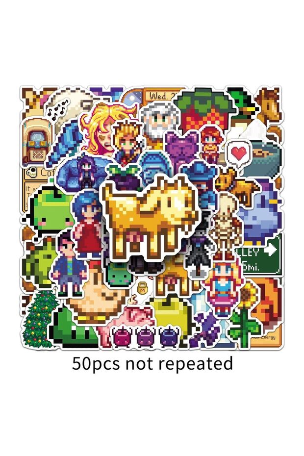 50pcs 50PCS Cartoon Stardew Valley Pixel Style Game Sticker DIY Decoration PVC Waterproof Skateboard