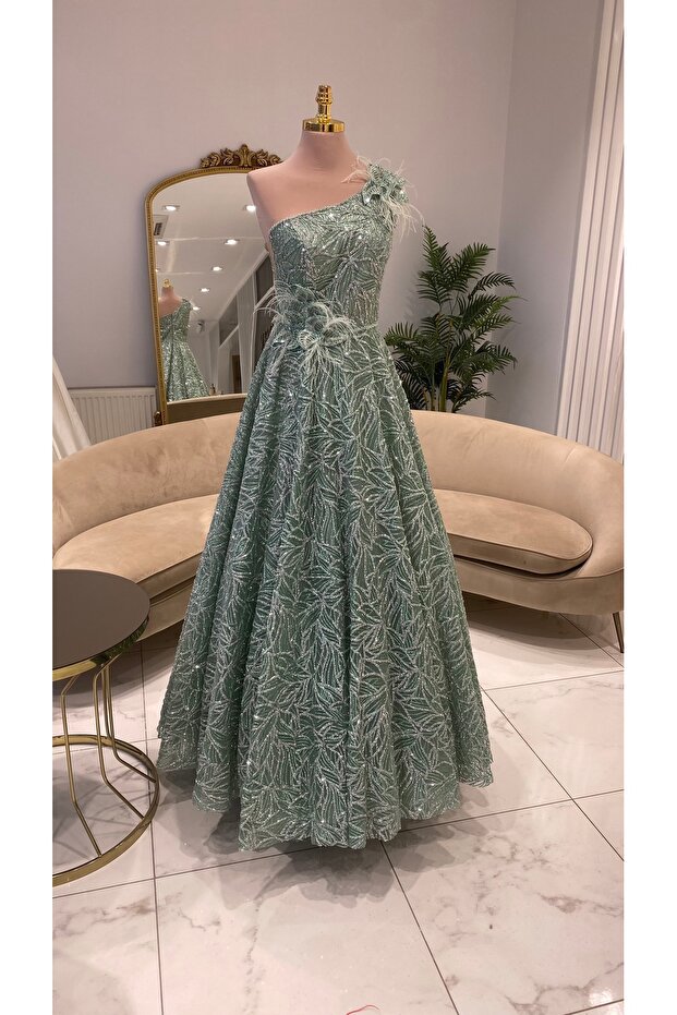 FULL İŞLEME ABİYE ELBİSE - 1