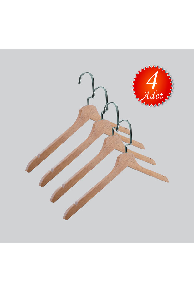 Wooden (Lama Silver Hook) Clothes, Blouse, Shirt Hanger Natural Color 4 Pieces
