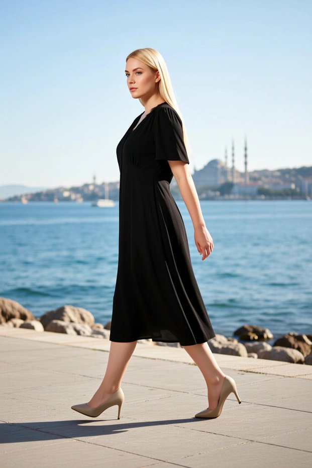 Women's Plus Size Midi Dress Midi Lace V-Neck Short Sleeve Buttoned Woven Fabric Plain Pattern a