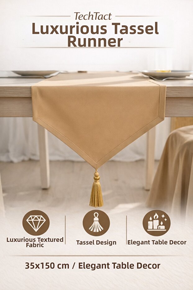 Luxury Tasseled Runner 35X150 cm Stylish Decorative Tablecloth, Tableware & Living Room Table Organizer