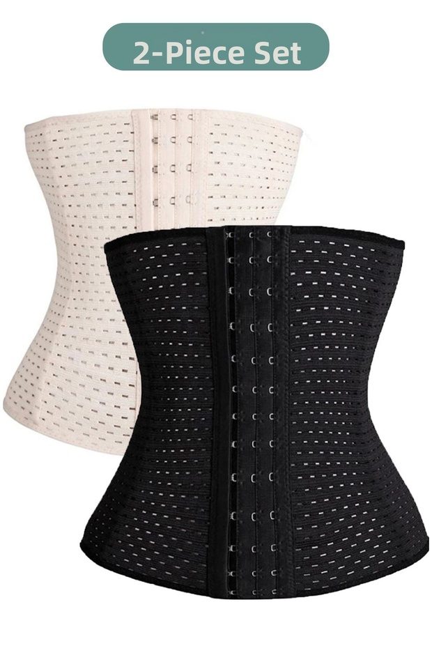 Maternity Waist Corset, Waist Trainer, Shaping Belt, Pack of 2 - Black, Nude