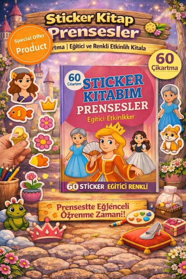 Princess Themed Sticker Book - Educational Activity Book with 60 Stickers - Activity Book for Kids
