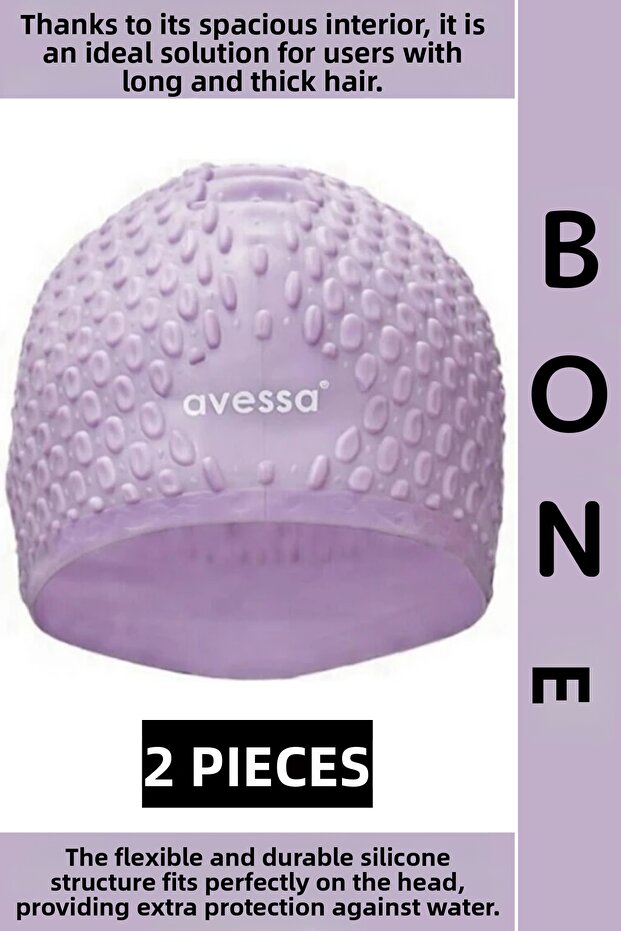 # Bone Flexible Soft Silicone Pool Sea Swimming Waterproof Ear Protection Large Size Hair Cap 2 Pieces