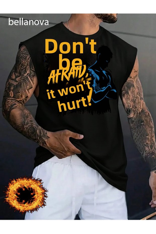 Men's Sports and Casual Stylish Printed Cotton Fabric Black Fitness Singlet