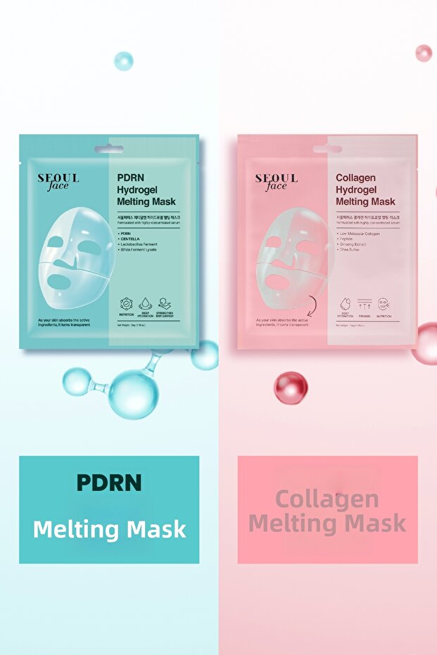 Pdrn Hydrogel Melting Mask Moisturizing Transparent Gel Mask 34 Gr and Collagen Melting Mask 34 Gr.