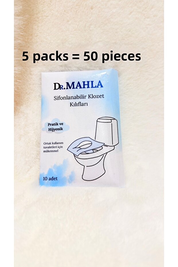 5 Packs - 50 Pieces - Toilet Seat Cover Seyahet Size - Disposable - Water Soluble