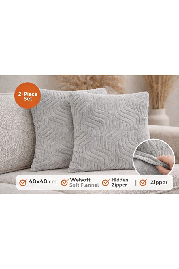 2-Piece Welsoft Throw Pillow Cover 40X40 Gray with Hidden Zipper Soft Textured
