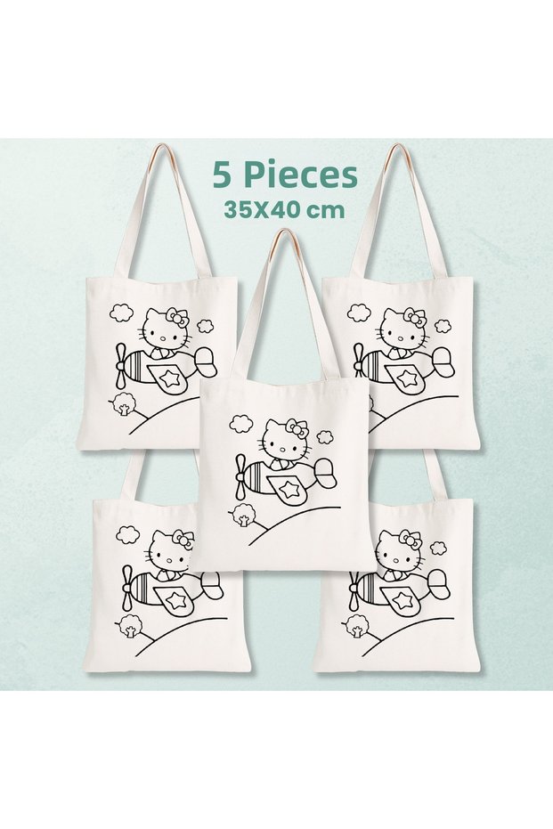 5 Large Children's Painting Bags - Paintable Cloth Activity Set with Hello Kitty Pattern