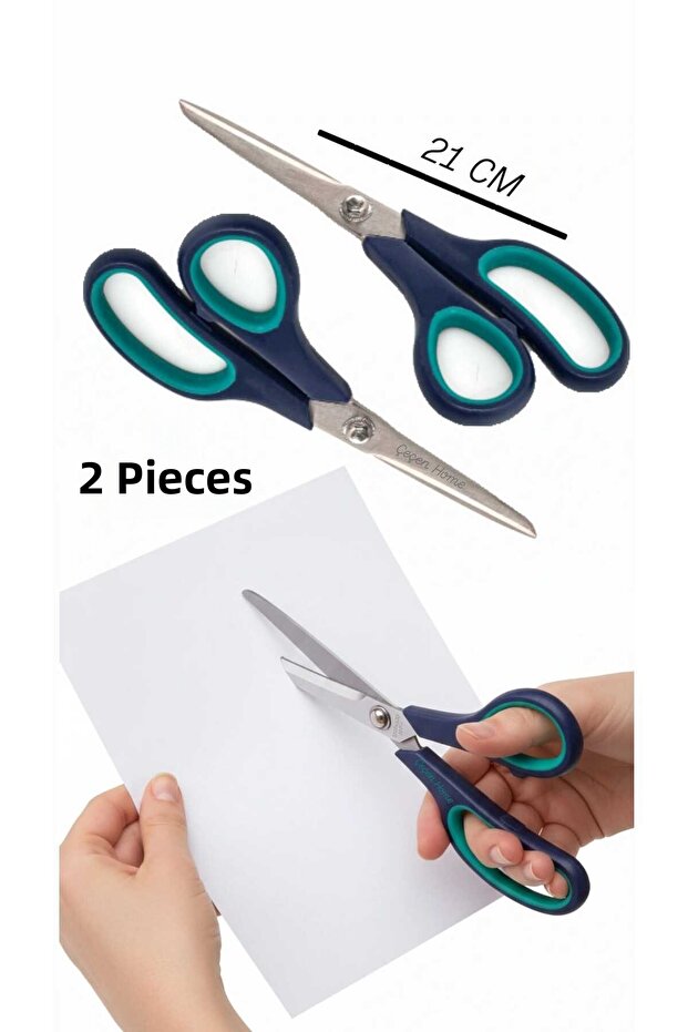 (قطعتان) مقص بلاستيكي بمقبض معدني، مقص خياطة معدني - 21 سم