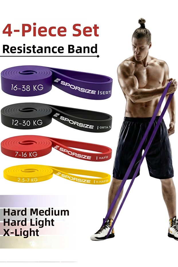 4-Piece Resistance Band Set 2.5 Kg-38 kg Power Loop Fitness Crossfit Barbell Exercise Band