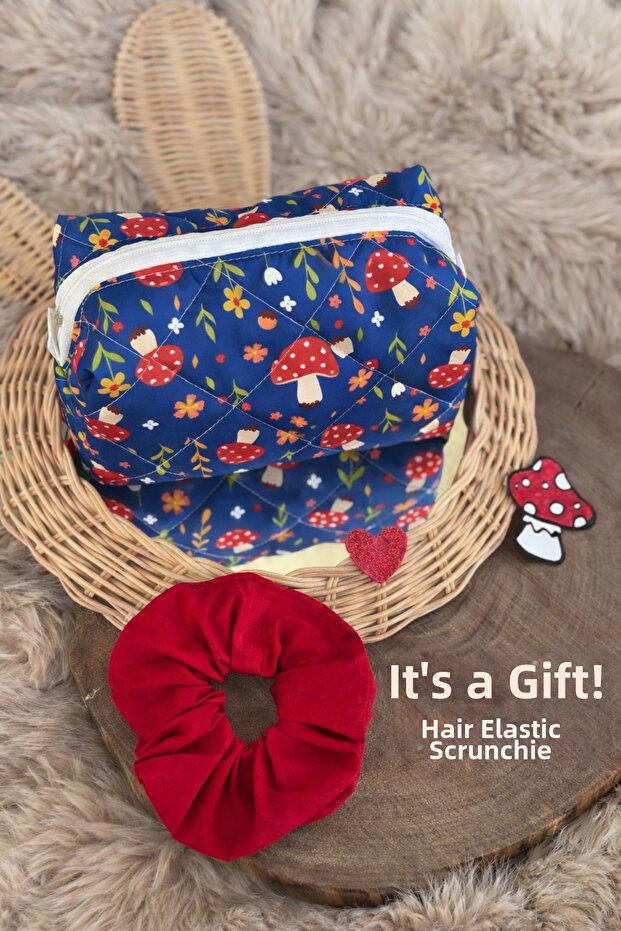 Mushroom Model Makeup Bag, Travel Type Functional Bag, Pen Holder (with Hair Clip as a Gift)