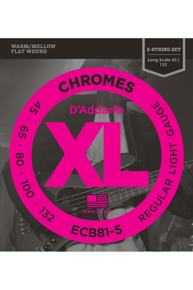Ecb81-5 Bass Guitar String Set, 5 String, Chromes, Regular Ligh