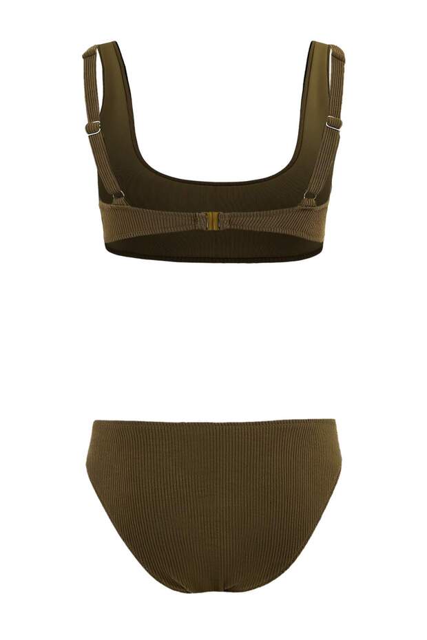 Haki Bralette Kaplı Dokulu Normal Bel Regular Bikini Takımı TBESS26BT00045 - 4