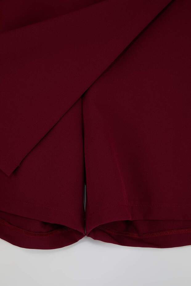 Bordo Fiyonklu Büyük Beden Dokuma Şort Etek TBBSS25AP00003 - 7