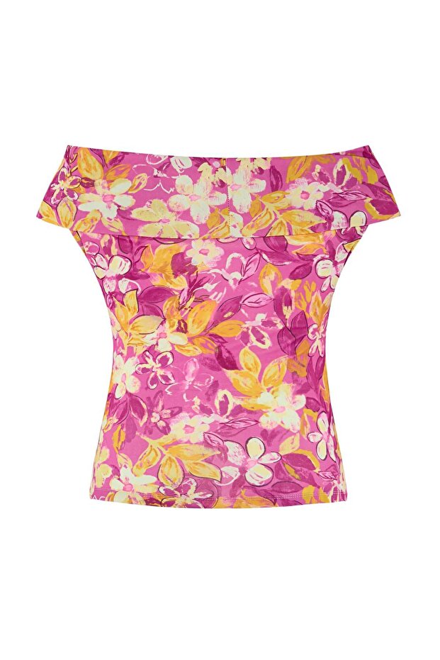 Limited Edition Çok Renkli Carmen Yaka Vücuda Oturan Esnek Crop Örme Bluz TBBSS26AF00084 - 8