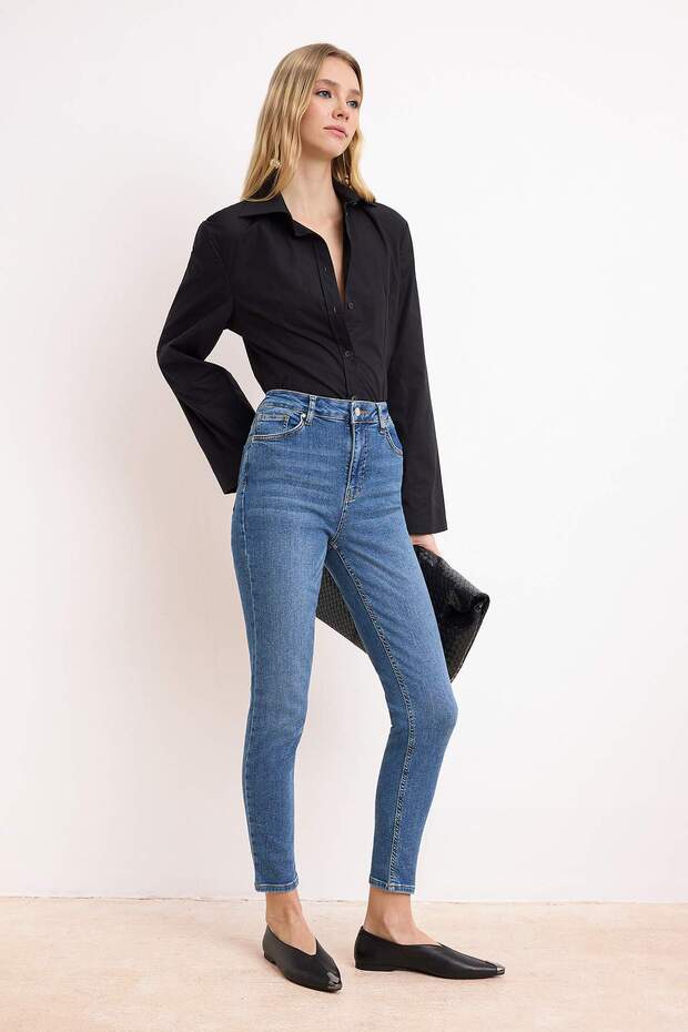 Mavi Yüksek Bel Ekstra Esnek Skinny Vücudu Saran Jeans TWOSS26JE00155 - 2
