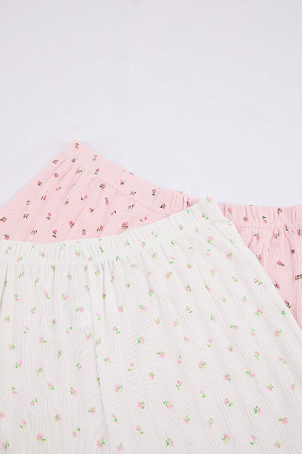 Çok Renkli Çiçekli 2li Paket Kaşkorse Pamuklu Büyük Beden Pijama Altı TBBSS26IA00013 - 6