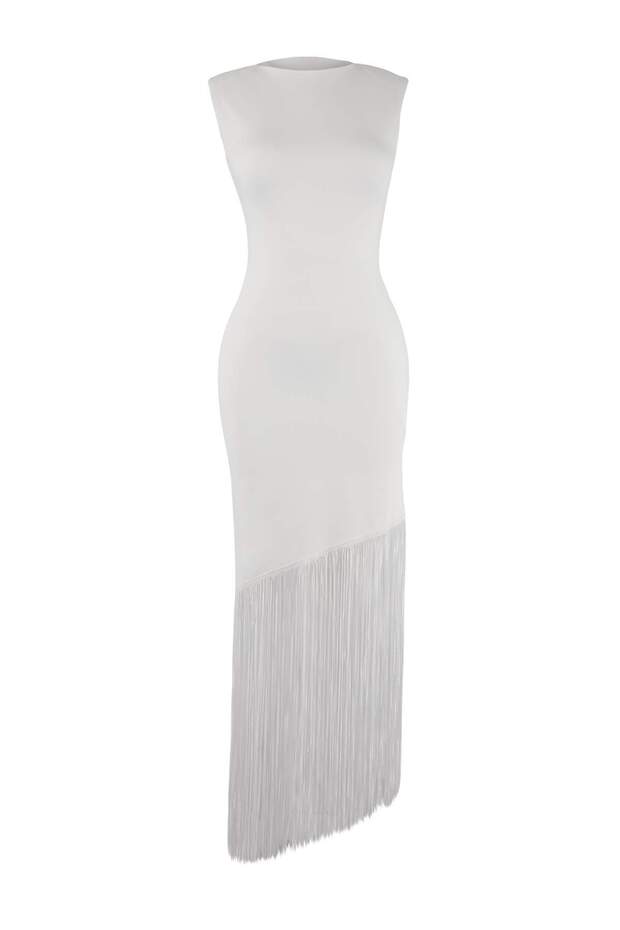 Ekru Püskül Detaylı Örme Şık/Gece Elbise TPRSS26EL00080 - 5