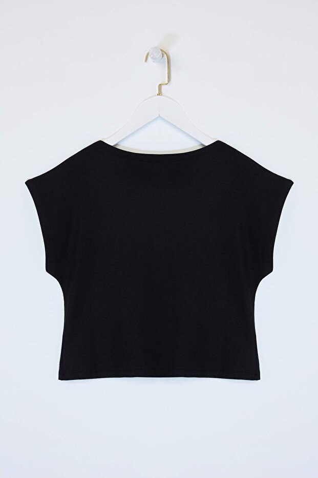Siyah Viskon Ribana Süper Crop Basic Örme Büyük Beden Bluz TBBSS26AF00066 - 6