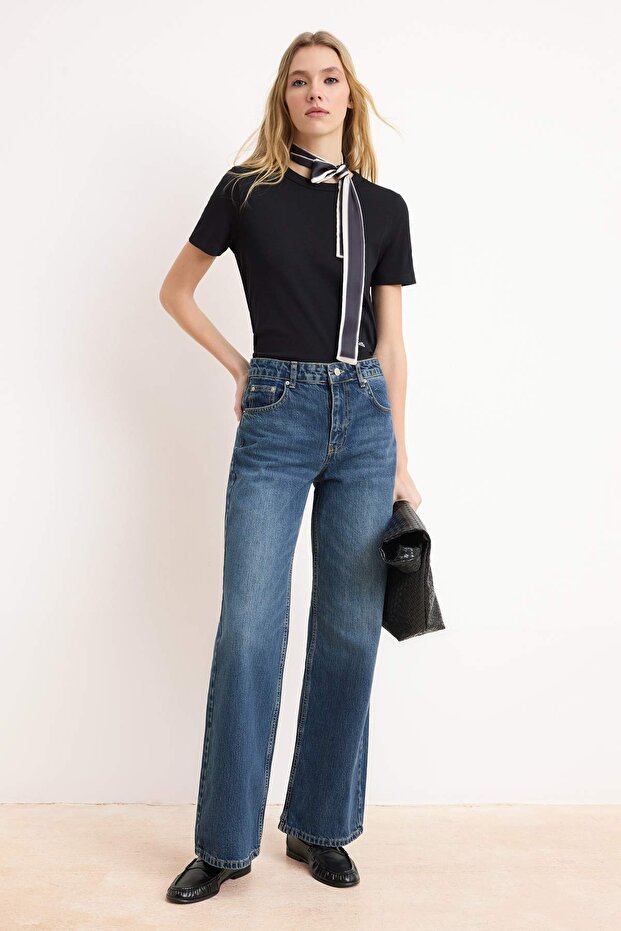 Koyu Mavi Normal Bel Geniş Paça Wide Leg Jeans TWOSS26JE00042 - 2